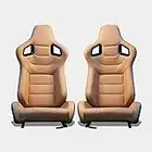 MODAUTO Asiento Deportivo Coche,Semibaquet Ajustable imitación al Cuero y Carbono, Ríeles incluidos,Conductor y Pasajero,para Coche y Simulador de Conducción,Modelo N706LR,Color Camel