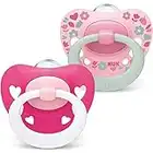 NUK Signature Baby Dummy, 6-18 months, BPA-Free Silicone Soothers, Pink Hearts, 2 Count