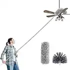 Duster with Extension Pole(Stainless Steel), 100’’ Extra Long Microfiber & Domed Cobweb Double Replacement Heads Extendable Dusters, Scratch Resistant Duster for Cleaning High Ceiling Fan, Cars