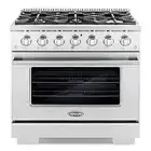 COSMO GRP366 36 in. Freestanding Gas Range with 6 Sealed Burner Rangetop, Single Convection Oven, Cast Iron Grate Cooktop Wok Attachment, Metal Stove Heat Control Knobs, Stainless Steel
