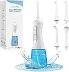 TUREWELL FC1592 Water Flosser for Teeth Cordless, 300ML Water Tank Portable Oral Irrigator IPX7 Waterproof and 3 Modes with 4 Jet Tips for Family and Travel（White）