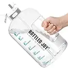 Gourde Sport, 1 Gallon Bouteille d'eau avec Paille et poignée Water Bottle sans BPA, Bouteille Marqueur de Temps pour Rappeler l'heure de Boire, Idéale pour l'hydratation du Bureau de Gym