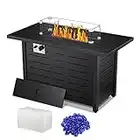 R.W.FLAME Fire Pit Table 43in Square Metal Firepits- Propane with Lava Rocks, Glass Wind Guard Steel for Picnic, 50000 BTU