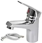 Bathroom Basin Taps Mixer, Waterfall Bathroom Monobloc Basin Sink Mixer Tap, Modern Silver Sink Mixer Tap, Single Lever Solid Brass Hot Cold Mixer Basin Faucet, Bathroom Sink Tap with 2 Hoses, Chrome