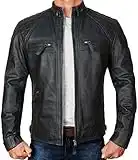 STOREJEES Black Leather Jacket Men - Slim Fit Distressed Mens Leather Jacket Black Genuine Lambskin - Cafe Racer Jacket with Diamond Quilted Detailing