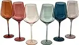 Saludi Colored Wine Glasses, 16.5oz (Set of 6) Stemmed Multi-Color Glass - Great for all Wine Types and Occasions - Luxury, Durable, Hand-Blown