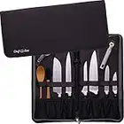 Chef Knife Bag Extended Folder Case Bag | 6 Pockets for Knives & Kitchen Utensils | Honing Rod Pocket & Mesh Pocket | Durable Knife Case for Chefs & Culinary Students (Black)