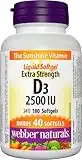 Webber Naturals Vitamin D3 2,500 IU Extra Strength, 180 Softgels, For Healthy Bones, Teeth, and Helps Prevent Vitamin D Deficiency