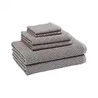 Amazon Basics Odor Resistant Textured Bath Towel Set - 6-Pieces,Cotton, Dark Grey, 54" L x 30" W