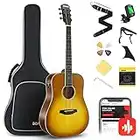 Donner Electric Acoustic Guitar with Effect System Pickup Reverb Delay Effects, Spruce Mahogany Wood, DAT-115S 36 Inch 3/4 Size Dreadnought Acustica Electro Guitarra Bundle Kit