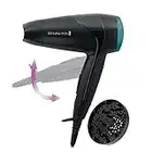 Remington Secador de Pelo Pequeño Compact, Secador de Viaje, Plegable, 2000 W, Concentrado, Difusor Compacto, 3 Temperaturas, 2 Velocidades, Rejilla Trasera Desmontable, Gancho Para Colgar, D1500