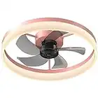 Ceviept 19.7" Ceiling Fans with Lights Dimmable LED Reversible Blades Timing with Remote Control 5 Invisible Blades Flush Mount Low Profile Modern Ceiling Fan-Pink