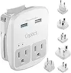 Ceptics World Travel Adapter Kit - QC 3.0 2 USB + 2 US Outlets, Surge Protection, Plugs for Europe, UK, China, Australia, Japan - Perfect for Laptop, Cell Phones, Cameras - Safe ETL Tested