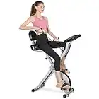 Exercise Bike Stationary Bike Foldable Magnetic Upright Recumbent Portable Fitness Cycle with Arm Resistance Bands Extra-large Adjustable Seat Pulse 3-in-1 Cycling Indoor Trainer for Home(Grey)