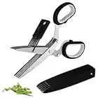 Joyoldelf Gourmet Herb Scissors Set - Master Culinary Multipurpose Cutting Shears with Stainless Steel 5 Blades, Herb Stripper, Safety Cover and Cleaning Comb for Cutting Cilantro Onion Salad