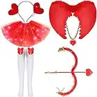 6 Pcs Valentines Day Cupid Costume Set red LED Tutu Skirts with Light up Bow and Arrow Set Feather Angel Long Sock Heart Headband Necklace, Fancy Dress Costume Accessory for Women Girl Party Favors