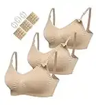 HOFISH Damen 3er Pack volle Büste Still BH ohne bügel Nahtlose Schwangerschafts BH mit zusätzlichen BH-Verlängerungen und Clips Beige, Klein