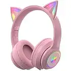 Cat Ear Bluetooth Headphones for Kids & Adults, 55H Play Time, Wireless Foldable & Wired Multi-Function LED Light Up Over Ear Headphones with Mic and Volume Control for iPhone/iPad/Laptop/PC