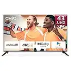 CHiQ H7C TV UHD da 43 pollici, Smart TV 4K, Design senza cornice, HDR, Chromecast, Netflix/Prime video/Assistente Google, Triplo sintonizzatore, Android 11