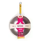 School of Wok - 14"/36cm Carbon Steel Wok, Flat Bottom, Bamboo Handle