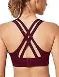 Yvette Sport BH Starker Halt Gepolstert Gekreuzt Rücken Große Brüste Lauf Fitness Yoga Bra,Rot,M