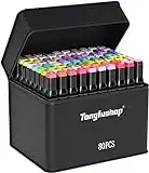 Tongfushop 80+2 Colored Markers Set, Permanent Art Marker, Double Tip Marker Pens, Colouring Pens for Drawing Sketching, Anime and Manga with Carrying Case and Storage Base