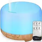 Hianjoo Aroma Diffuser Humidificador 450ml Humidificador Ultrasónico Aromaterapia Lámpara LED Colorida con Función Control Remoto para Yoga Salon SPA Vivir,Dormir, Bañarse, Hotel, Marrón