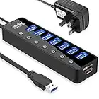 atolla Powered USB 3.0 Hub 20W , 7 Multi USB Data Ports Hub splitter with Individual On/Off Switches+1 USB Smart Charging port with 5V/4A Power Adapter USB Extension for MacBook, Mac Pro and More.