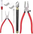 Qovydx 7Pcs Heavy Duty Glass Running Pliers, Breaker Grozer Pliers Glass Cutter Kit, Professional Glass Cutting Tool with Extra Rubber Tips