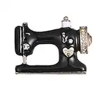 Vintage or avec émail noir cristal machine à coudre broche broche pour femmes fille bijoux Instrument Corsage cadeau parfait (Noir)