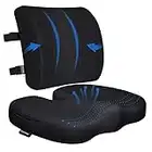 2022 Comfort Memory Foam Seat Cushion & Back/Lumbar Support Pillow for Office Chair, Car, Truck, Wheelchair for Sciatica, Tailbone & Lower Back Pain Relief, Washable Cover & Dual Adjustable Strap