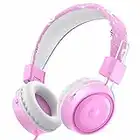 BlueFire Kids Headphones with Microphone, 3.5mm On-Ear Headphones for Kids with Adjustable Headband, Children Headphones for Study/School/Online Course/Tablet/Kindle/iPad (Pink)