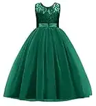 Vestito Principessa Bambina Festa Cerimonia Matrimonio Damigella Donna Sposa Prima Comunione Battesimo Ballerina Carnevale Compleanno Cocktail Abiti Lunghi Elegante Abbigliamento Verde 9-10 Anni