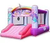 Action Air Bounce House, Princess Inflatable Bounce House with Blower, Pink Bouncy House for Girls, Flying Unicorn Theme Bouncy Castle, Durable Sewn and Extra Thick, Love for Kids