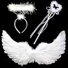 3 Pièces d'ailes d'ange Ailes d'ange Blanches Ailes d'ange Oiseau Ailes d'ange Blanches Décoratives Costume d'ailes d'ange Plumes avec Auréole et Baguette Magique pour des Séances Photo Carnaval Noël