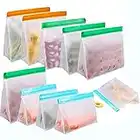 Reusable Ziplock Bags Silicone, 10 Pack Reusable Freezer Bags LeakProof, Seal Reusable Snack Bags for Kids - 2 Gallon + 4 Sandwich + 4 Snack Bags for Food Storage Meat Fruit Cereal | BPA Free