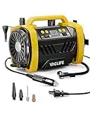 VacLife Tire Inflator Portable Air Compressor - 12V DC/120V AC Car Tire Pump for Air Mattress Beds, Boats with Inflation and Deflation Modes, Dual Powerful Motors, Model: ATJ-6588, Yellow (VL758)