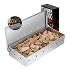 Acier Inoxydable Fumé Boîte, Boîte à fumoir pour Barbecue pour grillades au charbon de bois viandes et poissons, À toute épreuve Smoker Box pour Barbecue à Gaz / Charbon - Argent(Sans Copeaux de Bois)