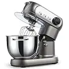 Stand Mixer, 6 Quart/5.5 Liter Tilt-Head Food Mixer, 600W Kitchen Electric Mixer, 6-Speed Tilt-Head Food Mixer with Dough Hook, Wire Whip & Beater, Grey