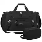 40L Travel Duffle Bag Waterproof Carry on Duffel Bag Weekender Duffle Bags Large Sport Gym Bag Overnight Bag for Men and Women with Shoe Compartment and Toiletry Bag, Black