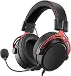 Gaming Headset with Noise Cancelling Mic, 7.1 Surround Sound PC Headset, 50mm Drivers Wired Stereo Headphones, In-Line Control, Over Ear Soft Memory Earpads, PS4 PS5 Xbox One Switch Laptop PC (Red)