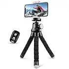 Sensyne Phone Tripod, Flexible Cell Phone Tripod with Phone Holder and Wireless Remote, Mini Travel Tripod Stand, Compatible with All Cell Phones, Cameras (Black)