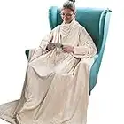 Catalan Classy Wearable Blanket Ärmel Geschenk,Für Erwachsene, Frauen, Männer, superweiche, warme Passform, Mikroplüsch, leichte Fleece-Körperdecke, TV-Wrap-Decke mit Taschen，Creme