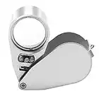 Powcan 40X Loupe Magnifier Full Metal Illuminated Jewelry Loupe Magnifier Portable Pocket Folding Magnifying Glass Jewelers Loupe with LED and UV Light for Jewelry Diamonds Coin Stamp Collection