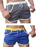 Rexcyril Herren-Shorts, für Laufen, Workout, Bodybuilding, Sport, Freizeit, kurze Hose, 2er-Pack (grau + blau), X-Groß