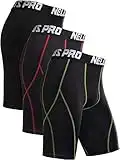 Neleus Men's 3 Pack Sport Running Compression Shorts,6012,Black,Red Stripe,Green Stripe,US S,EU M