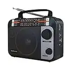 Audiocrazy Radio Portátil FM/Am/SW 1-2, con Batería Recargable de 1000 mAh, Cable CA o Pilas, Radio Multibanda de Onda Corta Aux/Entrada para Auriculares,Negro