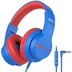 iClever [2021 Upgrade] HS19 Kids Headphones with Microphone for School - Shareport - Volume Limiter 85/94dB, Wired Headphones for Kids Boys Girls for Online Learning/iPad/Kids Tablet/Travel, Blue