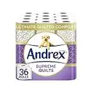 Andrex Supreme Quilts Quilted Toilet Paper - 36 Toilet Roll Pack - 25% Thicker Than Before to Provide Ultimate Quilted Comfort with Unique Air Pocket Texture,36 Count (Pack of 1)