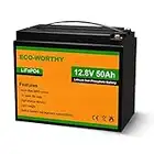 ECO-WORTHY 50Ah 12.8V Lithium Battery Emergency Power Backup Rechargeable LiFePO4 Lithium Iron Phosphate with 3000+ Deep Cycles and BMS Protection, Perfect forRV, Boat, Marine, Solar Panel System